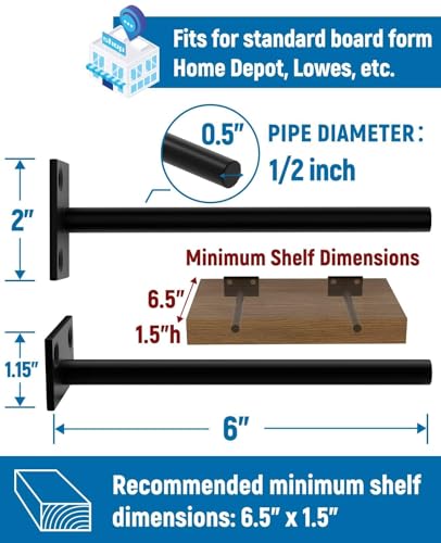 LEOPO 8-Pack 6-Inch Floating Shelf Brackets - Hidden Support for Wood