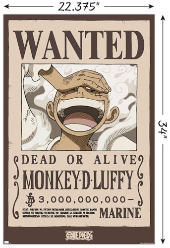 One Piece Monkey D Luffy Wanted Poster - 22.37" x 34" Wall Art