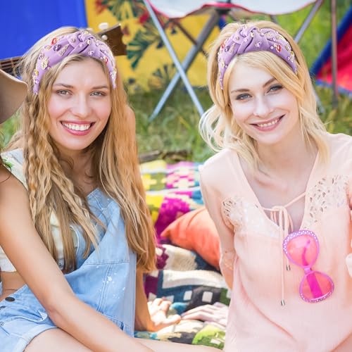 Y1tvei Purple Music-Inspired Jeweled Headband for Women, Guitar & Butterfly Design