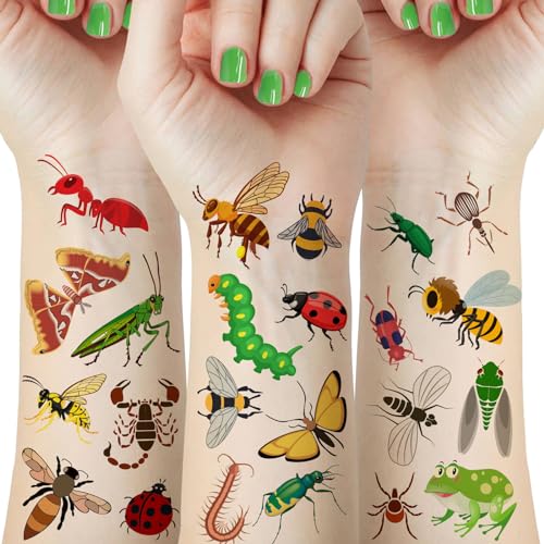 72 Pcs Insect Temporary Tattoos Set for Kids - Waterproof Bug Designs