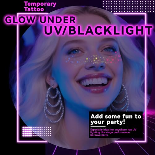 Noerrors Rainbow UV Face Tattoo Stickers Set B - 6 Glow Party Faux Freckles