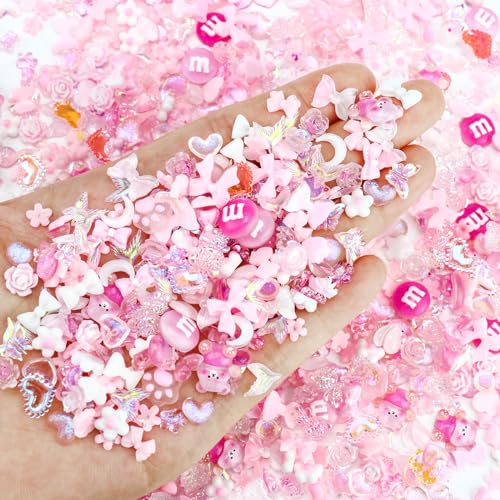 320PCS Pink 3D Nail Charms - Cute Resin Decorations for DIY