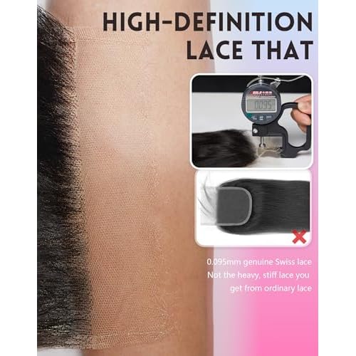 Body Wave Human Hair 5x5 HD Swiss Lace Closure Only 0.095mm Ultra-Thin Invisible Bleached Knots Frontal HD Lace Closure Pre-Plucked Skinlike Brazilian Raw Human Hair(5x5 Natural Black 20 Inch)