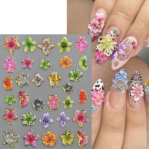 5D Hibiscus Flower Nail Stickers - 8 Sheets Tropical Nail Art