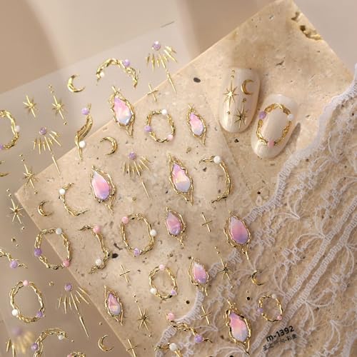 5D Embossed Gold Star Nail Art Stickers - Self-Adhesive Decals