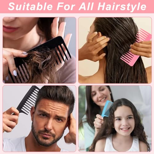 Pink Wide Tooth Comb for Curly Hair - Detangling Styling Comb for Wet & Dry Hair - 2 Pack