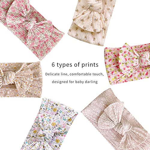 Set of 6 Soft Nylon Baby Girl Headbands with Floral Bows