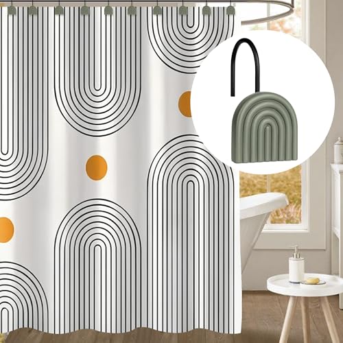Mid Century Green Shower Curtain Hooks - Set of 12 Decorative Rings