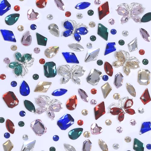 Silver Butterfly Nail Charms & Colorful Rhinestones for Nail Art & Crafts
