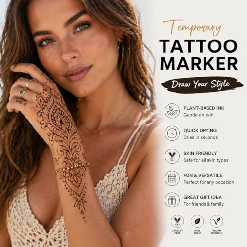 SUSIKEKI Temporary Tattoo Marker Set, 15 Single-Ended Pens with Stencils