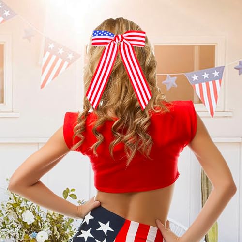 4th of July Patriotic Hair Bows for Women & Girls - Handmade Red White Blue Alligator Clips, 5.5 Inch B - Beleki