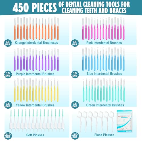 450-Piece Interdental Brush and Floss Pick Kit for Braces and Teeth