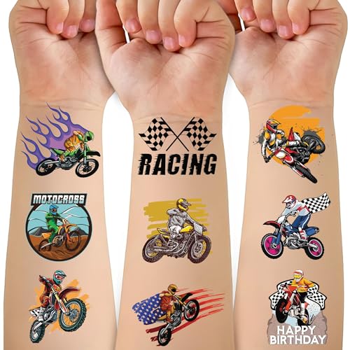CAVALATAT 50 PCS Motocross Temporary Tattoos for Kids' Parties