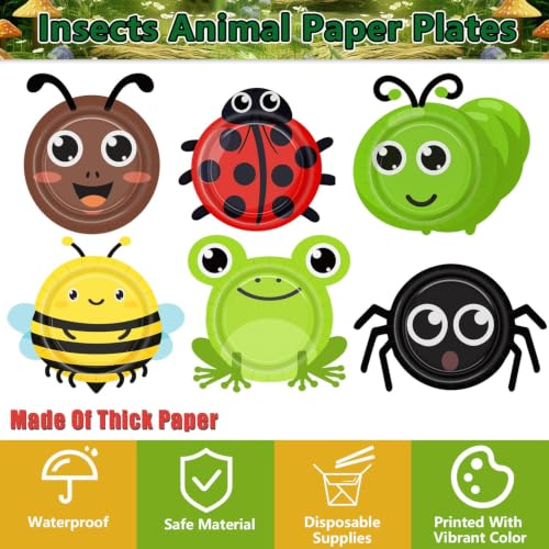 60 Bugs Party Plates - Ladybug, Bee, Frog & Insect Designs