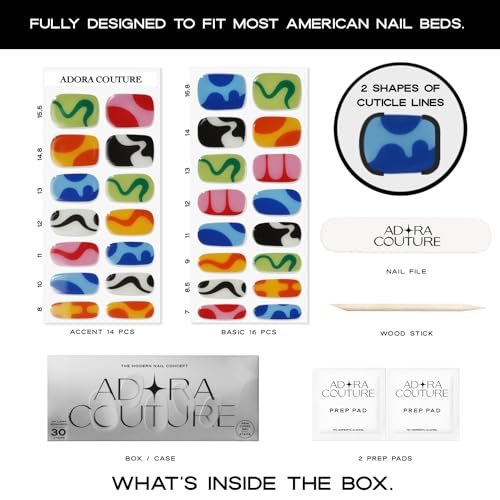 Adora Couture M Tropidelic Semi Cured Gel Nail Strips Kit with 30 Pieces, UV Light Required