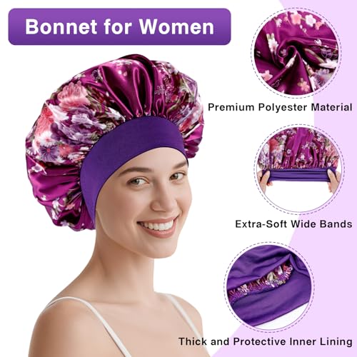 10 Pcs Satin Bonnets for Women - Multicolor Hair Bonnet Set