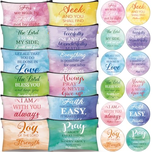 Geelin 24 Pcs Watercolor Christian Gifts for Women - Makeup Bags & Mirrors