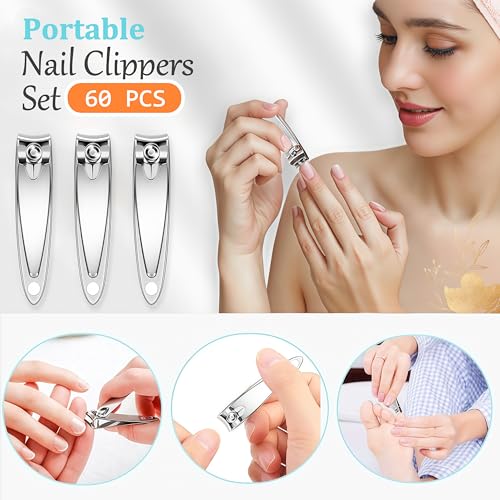 AVERZELLA Stainless Steel Nail Clippers - 60 Piece Bulk Pack for Travel