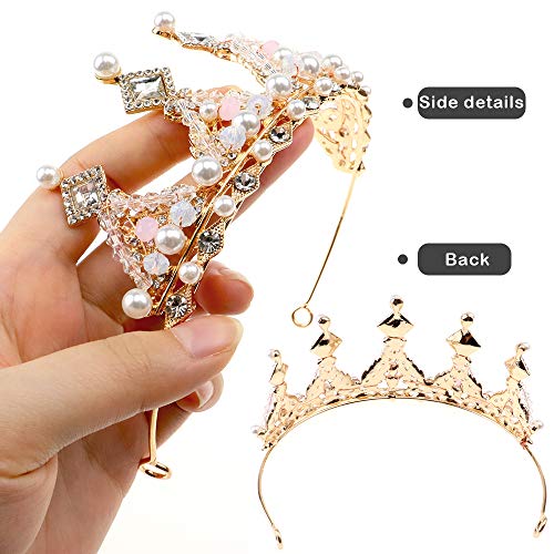 Gold Tiara with Pink Rhinestones - Birthday Crown for Women, Party &