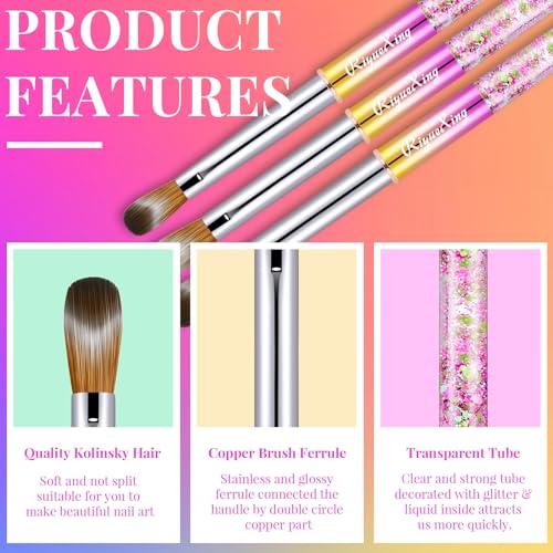 3PCS Kolinsky Nail Art Brush Set for Acrylic Nails - Professional Manicure Tools