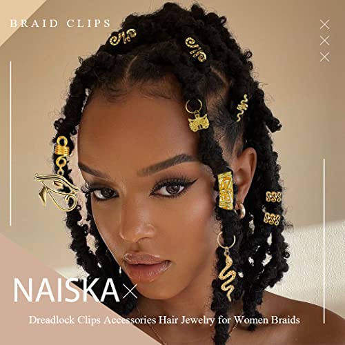 NAISKA Gold Snake Dreadlock Hair Beads & Accessories 20PCS for Braids & Locs