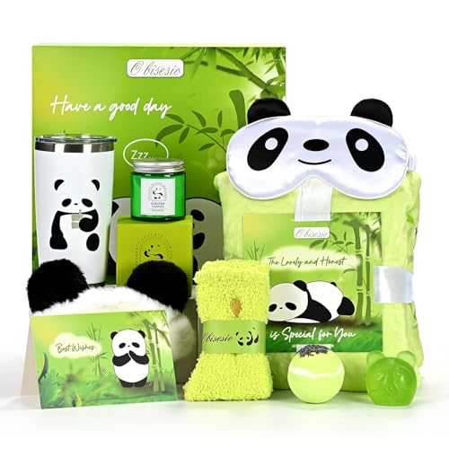 9-Piece Panda Self-Care Gift Set for Women with Blanket, Mug, and Spa Items