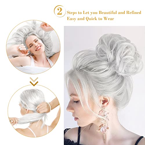 Pwsap Grey Curly Bun Extension Hairpiece - Voluminous Updo