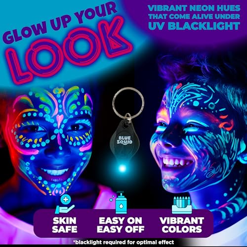 Blue Squid UV Body Paint Pots - 8 Neon Glow-in-the-Dark Face Paint Set