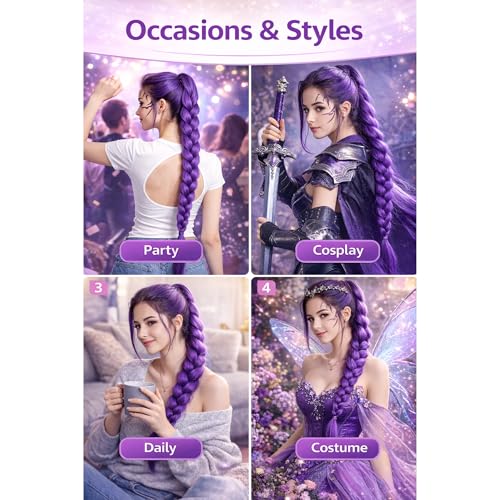 Purple Synthetic Hair Extensions 30 Inch 2 Pack - Long Braiding Hair for Box Braids & Styles