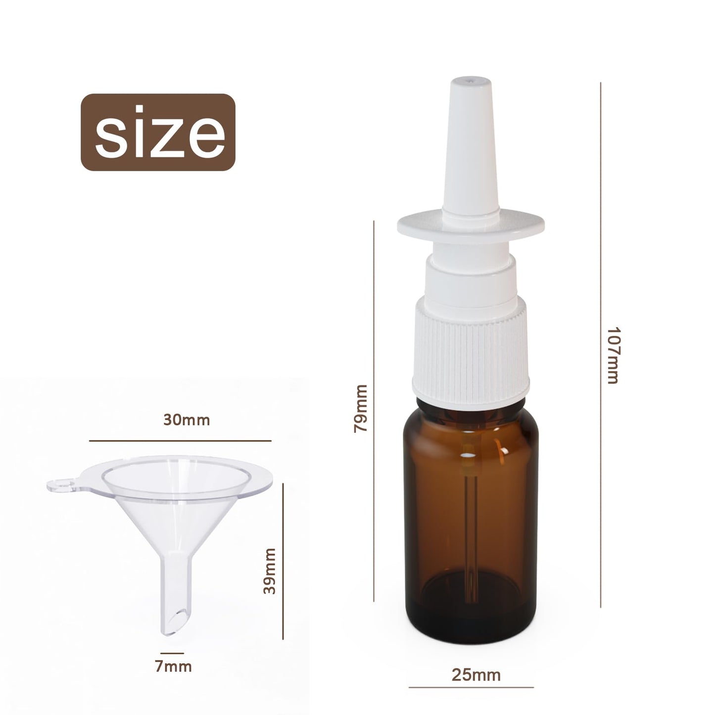 Jagolain 6 Pack 10ml Glass Nasal Spray Bottles Mist Sprayer, Travel Sized Empty Refillable Sprayers Nasal Cleanser, With Funnels (10ml (6pcs))