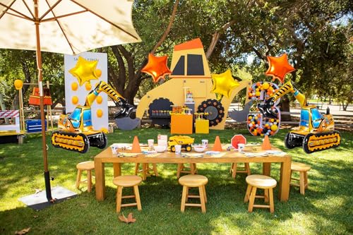 Construction Birthday Balloon Set - Excavator & Star Foil Balloons for 3rd Birthday Party