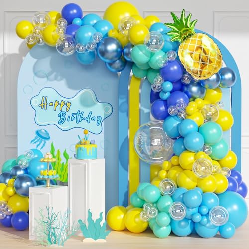 Cartoon Sponge Balloon Arch Kit - 147pcs Yellow & Blue Party Decor
