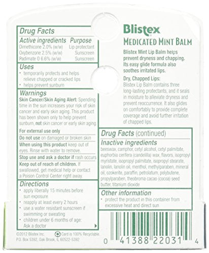 Blistex Medicated Mint Lip Balm - Pack of 2 with SPF 15