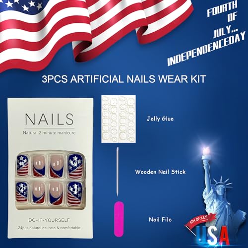 4th of July Press on Nails - Short Square Patriotic Fake Nails
