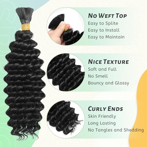EOOCET 18 Inch Deep Wave Boho Braiding Hair - 2 Packs 200g, #1B Black