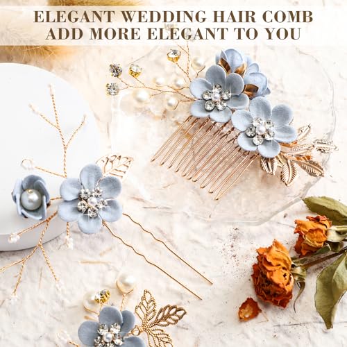 Crystal Pearl Wedding Hair Comb & Pins Set - 5 Pieces