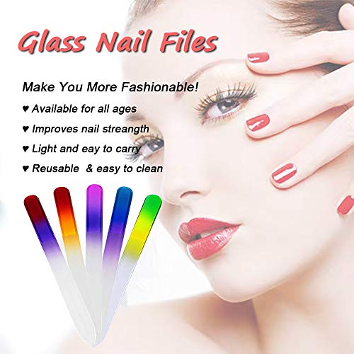 5-Pack Glass Nail Files with Cases - Double-Sided Crystal Nail Care