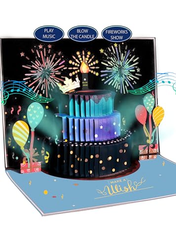 3D Pop Up Happy Birthday Card with LED Fireworks & Melody