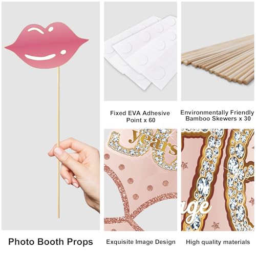 50th Birthday Photo Booth Props Kit - 30 Pcs Pink Rose Gold Decorations