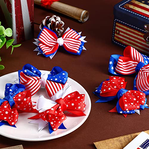 Patriotic Hair Bows 12-Pack for 4th of July Red White Blue American Flag Hair Clips