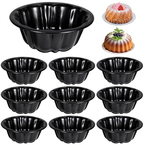 Vin Beauty 10Pcs Mini Fluted Tube Cake Pan Set - 4 Inch Nonstick