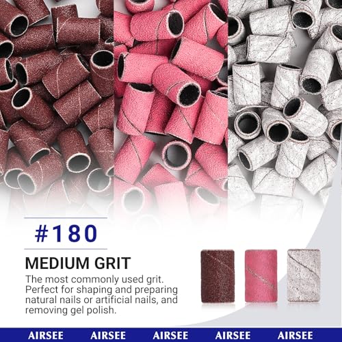 AIRSEE 100-Piece Nail Drill Sanding Bands Set - 180 Grit Pink