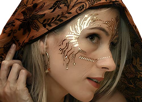 Gold Temporary Tattoos for Festivals - Waterproof Masquerade Face Art