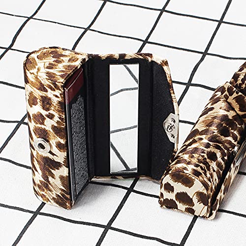 Leopard Pattern Lipstick Case with Mirror - 3 Pcs Holder Set