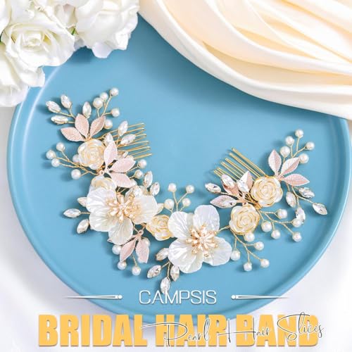 Campsis Bridal Hair Accessories Set - Flower Headband & Hair Vine with Shell Flowers