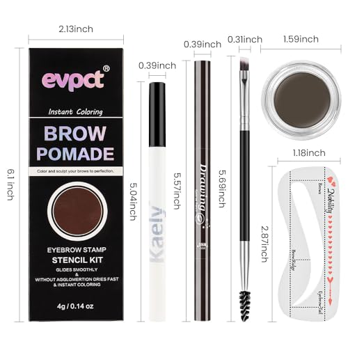 evpct Medium Brown Eyebrow Stencils Kit with Pencil & Pomade, 0.14 oz, Kit-06#