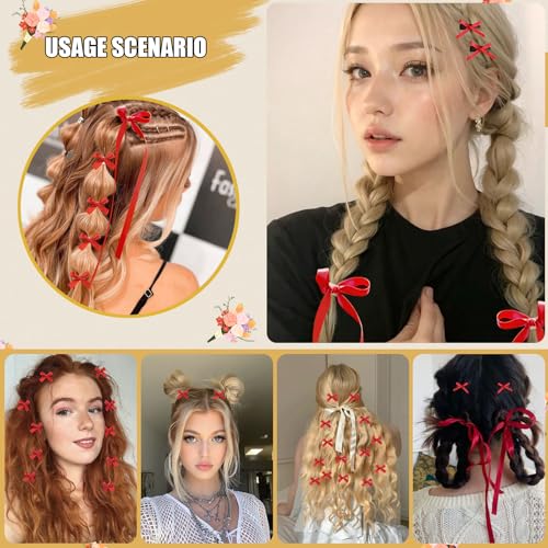 22-Piece Mini Hair Bows Set for Women & Girls – Red Ribbon Clips