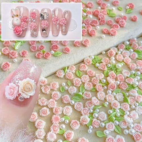 3D Flower Nail Charms with Pearls – 60 Pcs Nail Art Decorations for Manicure & DIY Crafts