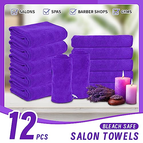 Precious Harvest Purple Microfiber Salon Towels, Pack of 12, Fast Absorbent & Soft, 30 x 14 Inches