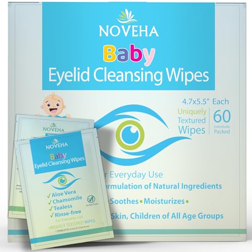 NOVEHA Baby Eye Wipes - Gentle Hypoallergenic Eyelid Cleaner & Lash Scrub
